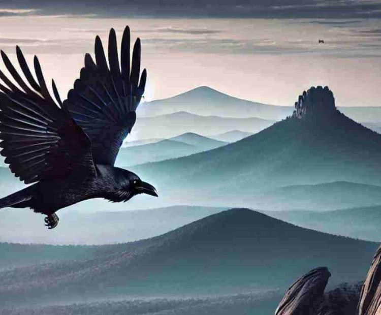 Huge birds casting ominous shadows over the forest as they soar high above the treetops.